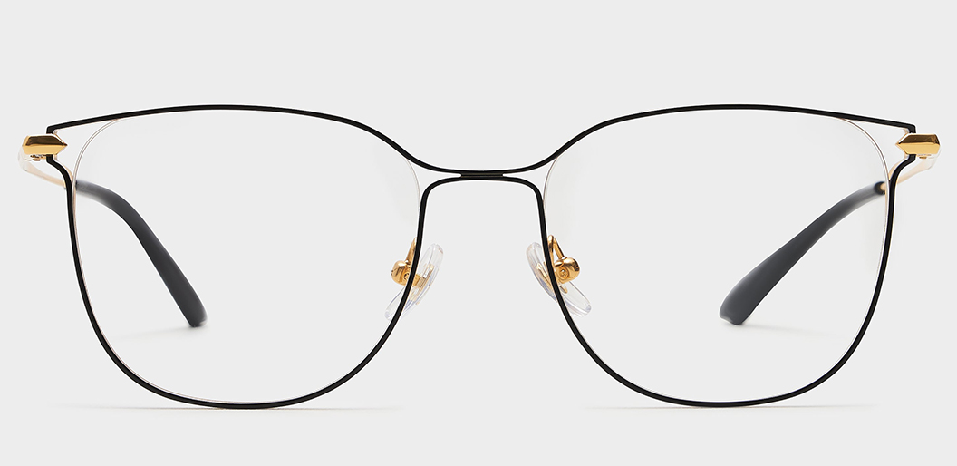 Thin black CNL titanium optical frame with gold-tone details